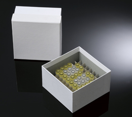 Cajas de fibra para ultracongeladores 3" / 7,5 cm. recubiertas de plástico con divisores de 9x9 para 81 tubos